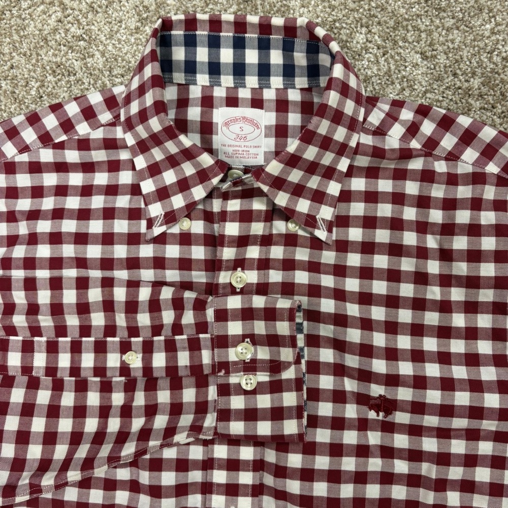 Brooks Brothers Button Down Shirt Mens Small Gingham Check Logo 346 Red White